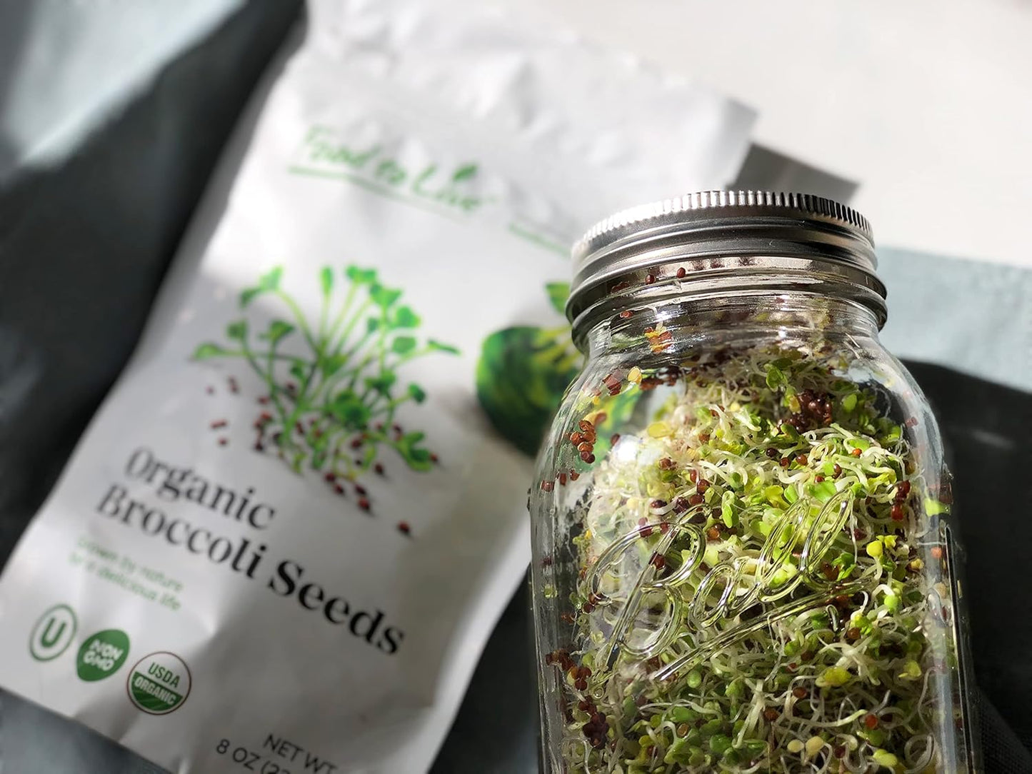 2 Food to Live Organic Broccoli Seeds for Sprouting, Ounces Non-GMO, Vegan, Kosher, Sirtfood, Bulk. Rich