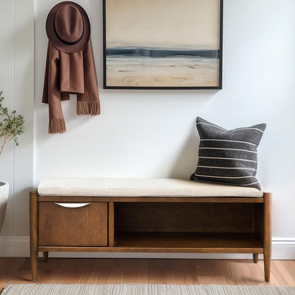 Ink+Ivy Arcadia Entryway Accent Bench with Shelf Shoe Rack, Padded Seating Bench for Living Room, Modern Compact Bed End Bench with Storage for Bedroom Seating, Removable Cushion, 42" W, Walnut Brown