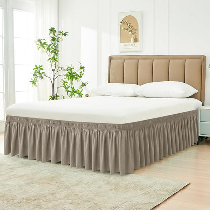 Biscaynebay Wrap Around Bed Skirts for Full & Full XL Beds, 15" Drop, Taupe
