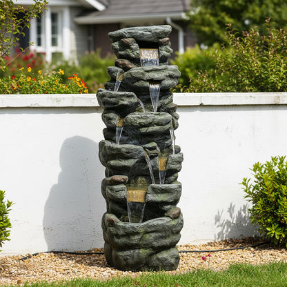 Naturefalls 51" Extra Large Outdoor Water Fountain - Waterfall Fountain with 7 LED Lights, 7-Tiers Cascading, Poly-Resin Indoor and Outdoor Fountain for Garden, Patio, Backyard, Lawn, Yard Decor