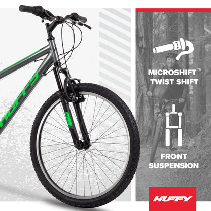 Huffy Stone Mountain Mens 24 Inch Mountain Bike, Charcoal Gloss Frame, 21-Speed Shimano Twist Shifting, Front Suspension, Comfort Saddle | 20"/24"/26" Sizes, 6-21 Speeds, Dual Suspension Available