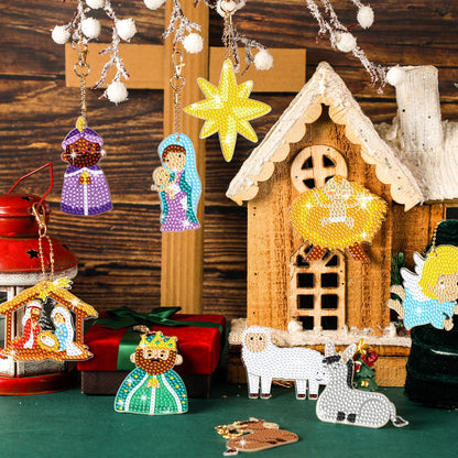 BBTO 15 Piece Christmas Diamond Art Keychains & Ornaments - Nativity Scene Kits for Xmas DIY Crafts