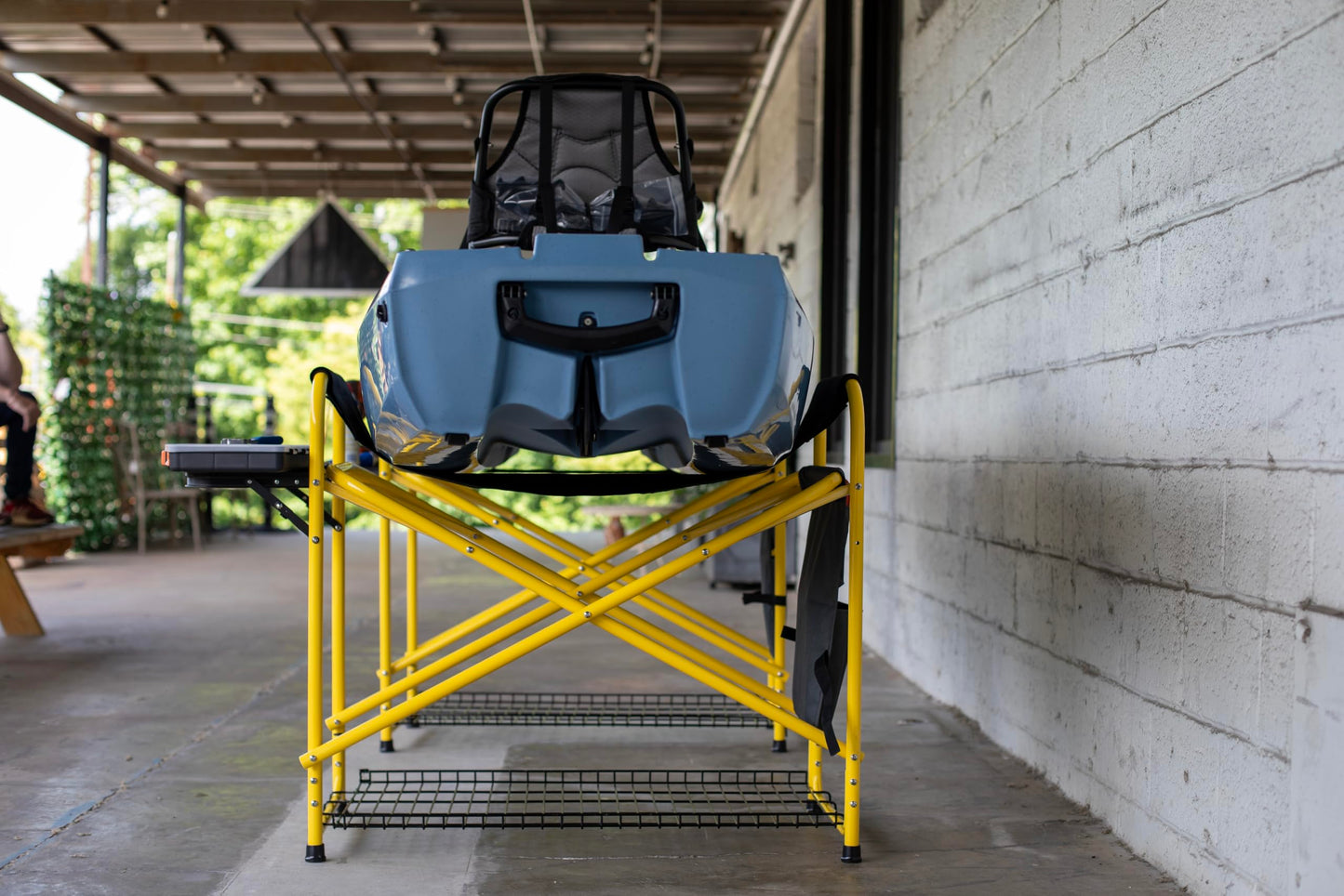 Suspenz Yellowfin Kayak and Canoe Rigging Stations with Side Tables, Fishing Kayak Work Stands, Indoor & Outdoor Use, Canvas Slings, 350 lbs Load Capacity (55-0141)