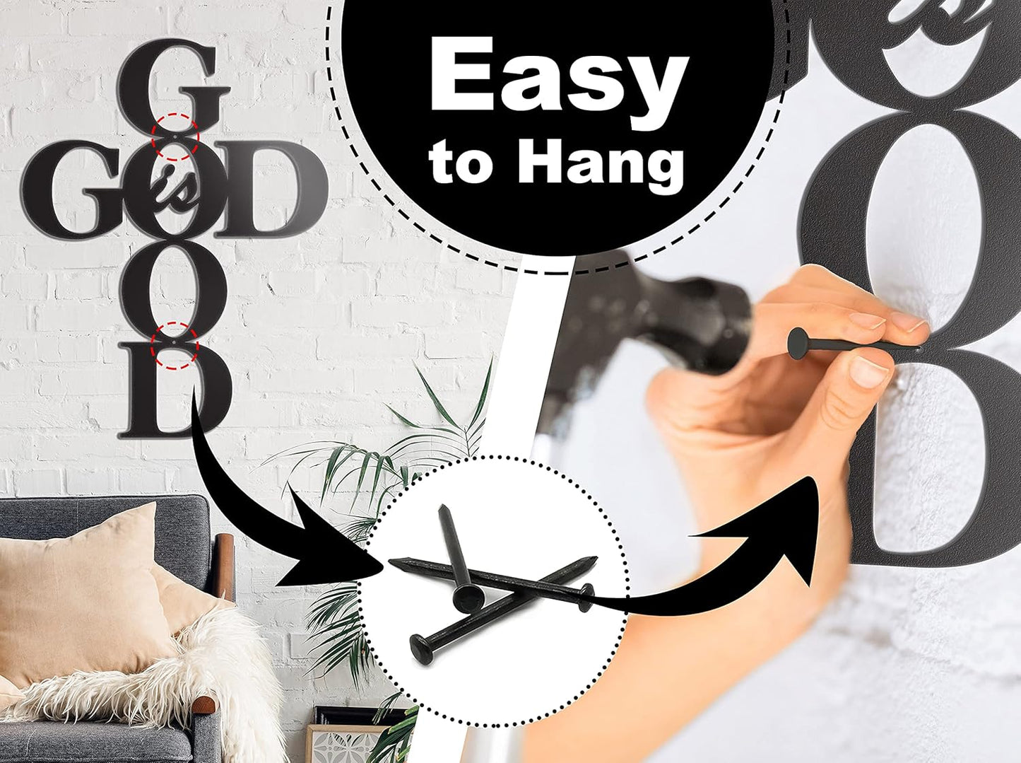 Vivegate God is Good Metal Signs Decor, Black Metal Cross Wall Decor for Religious Kitchen Home Decor