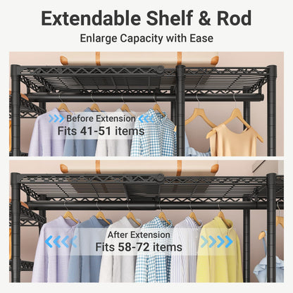 VIPEK X5 Extra Large Expandable Clothes Rack Adjustable from 7'8" to 10'5", Reach-in Closet Metal Clothing Racks Walk-in Freestanding Wardrobe Portable Closets, Black
