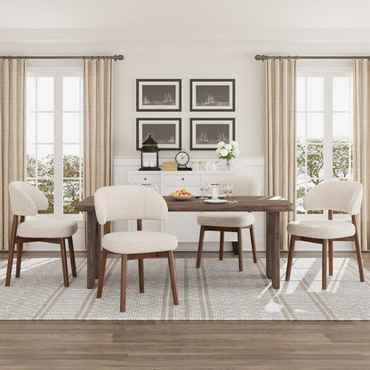 MALOL Wooden Dining Chairs Set of 4, Modern Upholstered Dining Room Chair, Fabric Kitchen Side Chairs with Curved Open Back for Living Room/Restaurant/Cafe, Beige