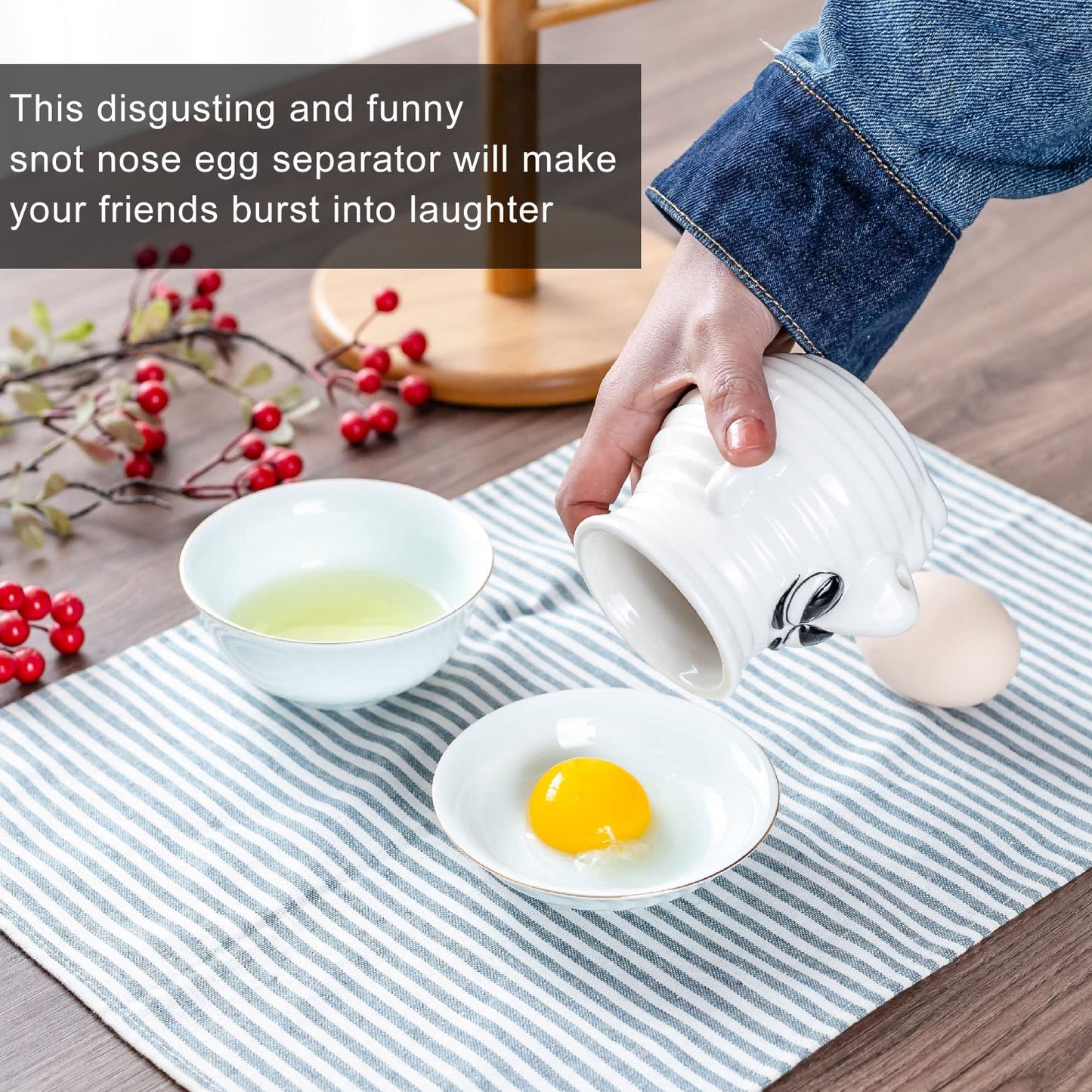 Ceramic Egg Separator, Funny Cartoon Ceramic Egg White and Yolk Separator Mug Kitchen Gadget Dishwasher Safe Ceramicly Mug for Home Cooks White Elephant Gift