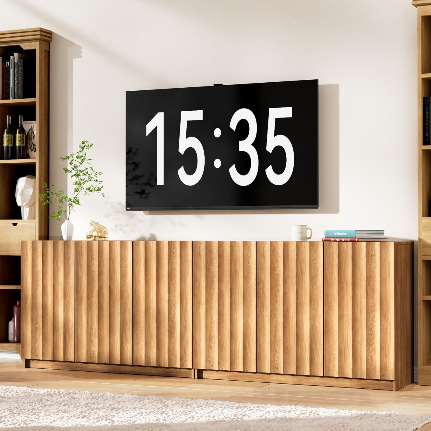 Now Mais Modern Buffet Cabinet with Storage, 94.5" Tall Fluted Arched Sideboard Cabinet w/Adjustable Shelves, Wooden Modular Coffee Bar for Dining Room, Kitchen, Living Room, Entryway, Natural