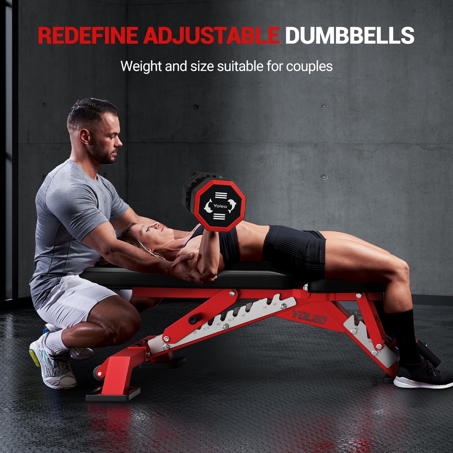 YOLEO Commercial Adjustable Weight Bench - MAX 2300LBS Heavy Duty Workout Bench for Home Gym, Decline/Flat/Incline Bench Press 2.4" Thick Pad (6-Step Assembly) (Weight Bench + 2 Dumbbells)