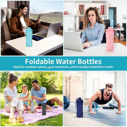 YCTMALL Silicone Collapsible Water Bottles,Lightweight Reusable Leakproof For Traveling Camping Hiking Cycling Sports Outdoor,Foldable Portable Travel Water Bottle 600ML Dark Grey And Purple 2Pack.