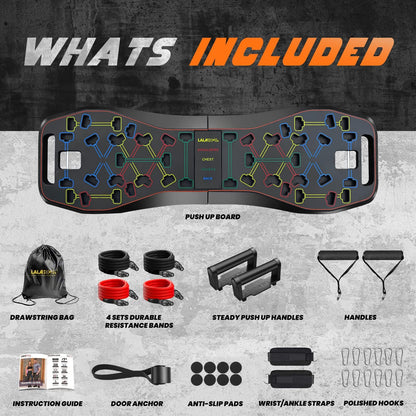LALAHIGH Push Up Board,36 in 1 Home Gym Equipment with Ab Roller Wheel & Resistance Bands, Portable Foldable Workout Board for Full Body Strength Training Men Women