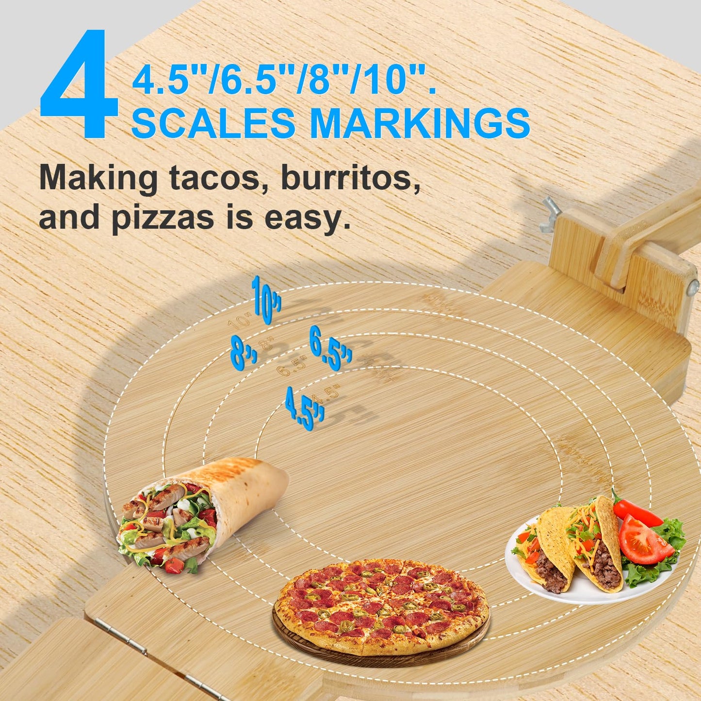 Cuesonmy Tortilla Press 10 Inch Bamboo Tortillas Maker with 100PCS Parchment Paper Large Tortillera Presser for Mexican Taco, Pataconera, Dough Press