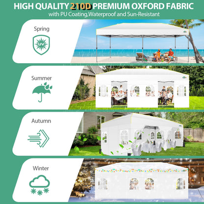 COBIZI 10x20 Pop Up Canopy with 6 Sidewalls One Push Setup Outdoor Event Shelter Waterproof UPF 50+ Gazebo Tent with Carry Bag,Air Vent,Sandbag for Wedding, Commercial, Party,White