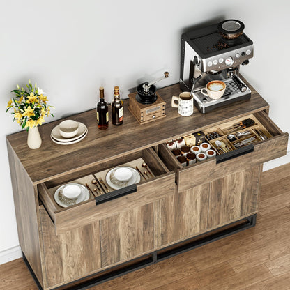 GarveeHome Sideboard Buffet Cabinet, 55-Inch Large Modern Kitchen Accent Storage Cabinet with 2 Drawers and 4 Doors, Coffee Bar Buffet Table for Kitchen and Dining Room (Retro)