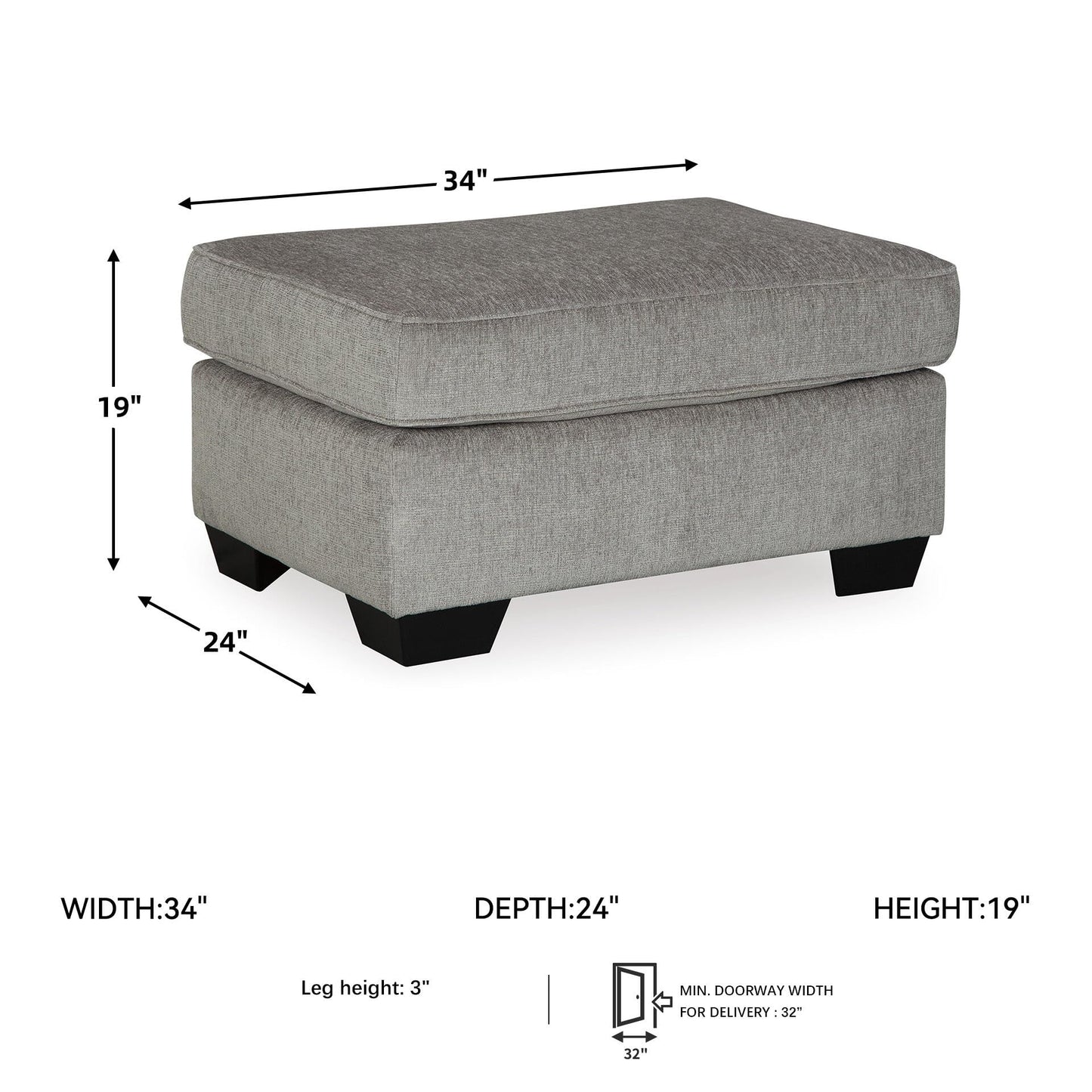 Signature Design by Ashley Altari Modern Rectangular Accent Ottoman, Light Gray