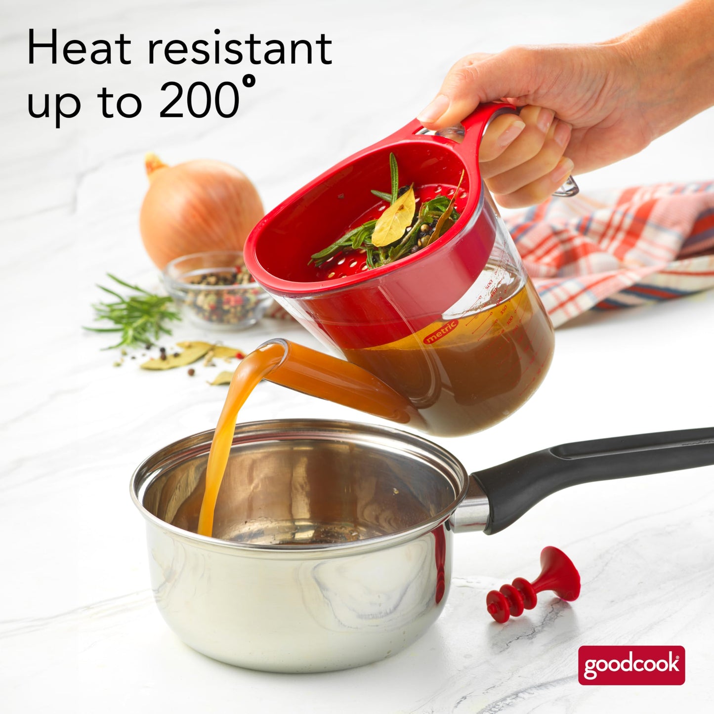 GoodCook Everyday Fat Separator for Cooking, 2-Cup Heat-Resistant Separator with Pour Spout, Bottom Release Fat Separator for BBQ and Gravy, Strainer and Silicone Stopper for Mess-Free Use