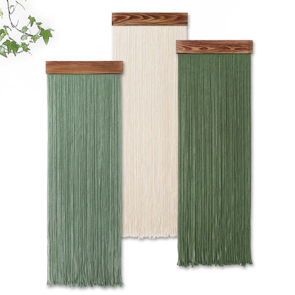 KHOYIME Macrame Wall Hanging Boho Chic Home Decor, 3PCS Bohemian Green Beige Tassel Yarn Tapestry Modern Handmade Large Wall Art Decorations for Living Room Bedroom Nursery Backdrop 11.8''W x 36''L