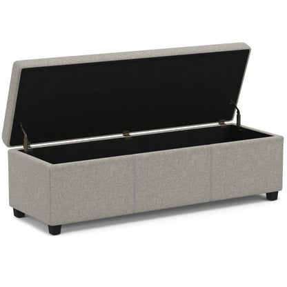 SIMPLIHOME Avalon Extra Large Storage Ottoman Bench - 54 inch Wide Upholstered Linen Look Fabric Rectangular Lift-Top Ottoman in Cloud Grey, Contemporary Bench for Living Room with Hidden Storage