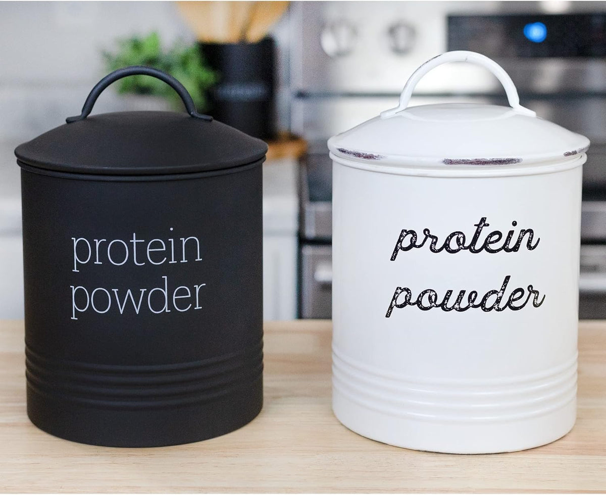 AuldHome Enamelware Protein Powder Canister (Black), Modern Farmhouse Style Storage for Kitchen