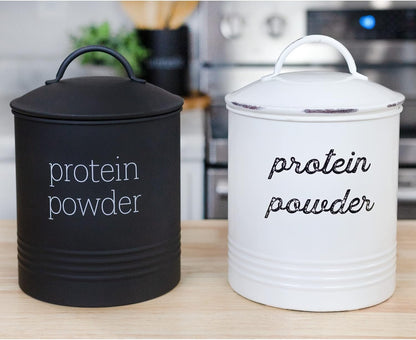 AuldHome Enamelware Protein Powder Canister (Black), Modern Farmhouse Style Storage for Kitchen
