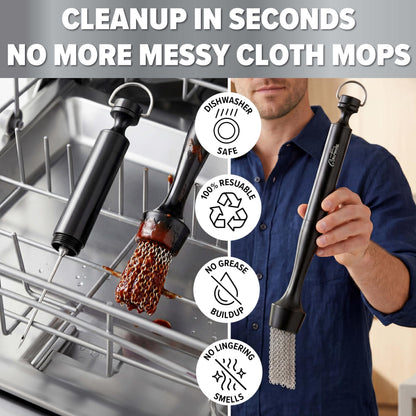 Camerons 3-in-1 Barbecue Injector Basting Mop - Baster Set Includes BBQ Chain Basting Brush & Meat Syringe to Baste, Marinate & Inject Food w Flavor - Indoor Outdoor Use - Grilling Cookout Essential