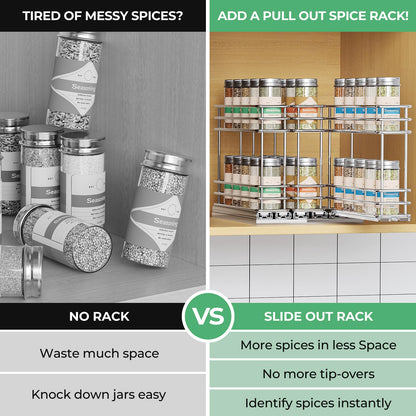 Pull Out Spice Rack Organizer for Cabinet, Slide Out Spice Racks, Easy to Install, 2.1''Wx10.35''Dx8.26''H, 3 Drawers 2 Tiers(Black)