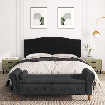 Befurtori King Headboard Only, Upholstered Headboard King for Adjustable Bed Velvet Tufted Wall Mounted Head Board with Solid Wood Legs Head Board, Black