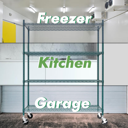 APLSS NSF 5-Tier Green-Epoxy Storage Shelves, 24"x60"x74", Moist&Dry Environments, Commercial Heavy Duty Steel Wire Shelving Unit with Wheels, Walk-in Cooler&Freezer Dishroom Kitchen