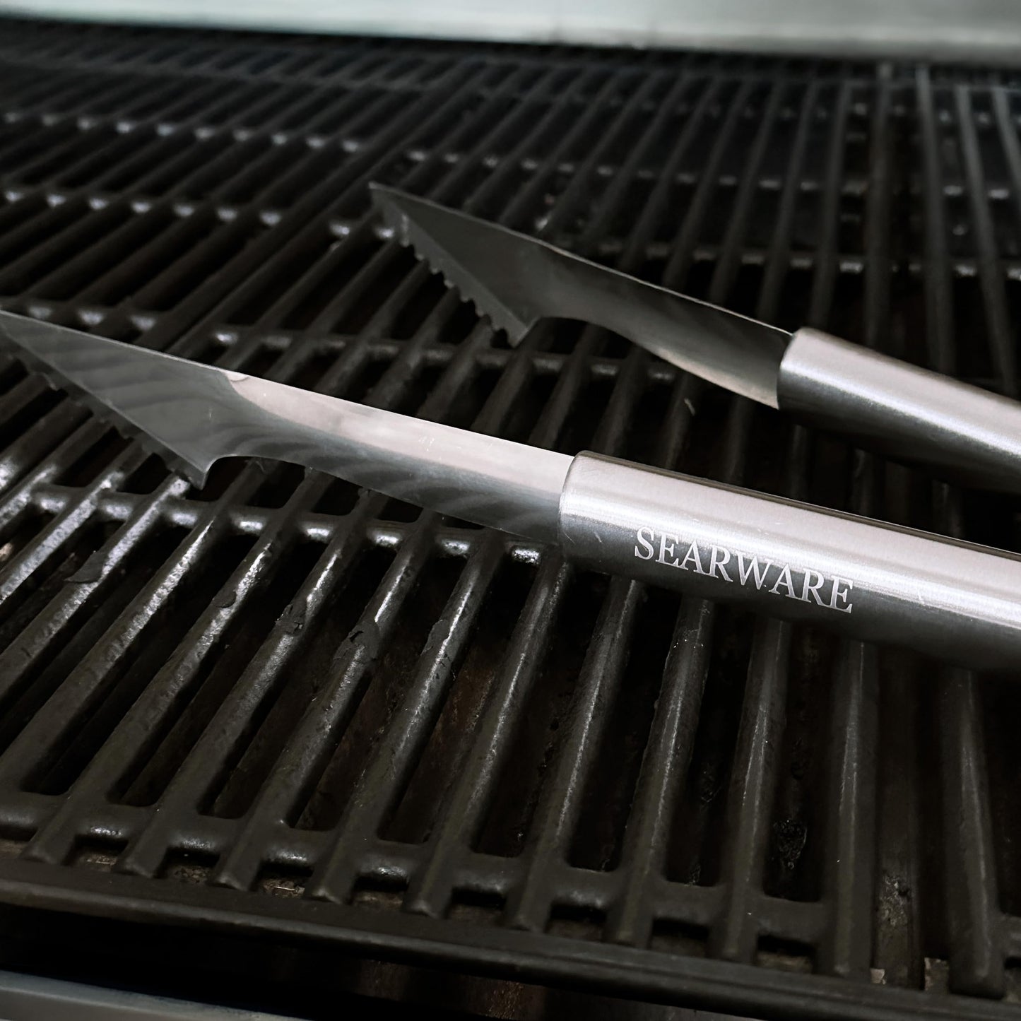 SEARWARE Barbecue Grill Tool Set - Stainless Steel - Strong Durable Design - Heat Resistant Glove & Bristle Free Grill Brush - Thermometer, Meat Injector, & Corn Skewers - Perfect For Smokers & Grills