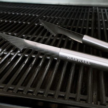 SEARWARE Barbecue Grill Tool Set - Stainless Steel - Strong Durable Design - Heat Resistant Glove & Bristle Free Grill Brush - Thermometer, Meat Injector, & Corn Skewers - Perfect For Smokers & Grills