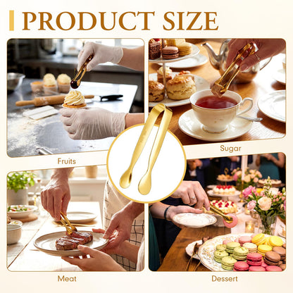 Thenshop 24 Pcs Small Serving Tongs, Mini Ice Tongs Stainless Steel 4.25 Inches for Serving Food Parties Catering Appetizer Charcuterie Weddings Desserts Buffets Coffee Bar(Golden)