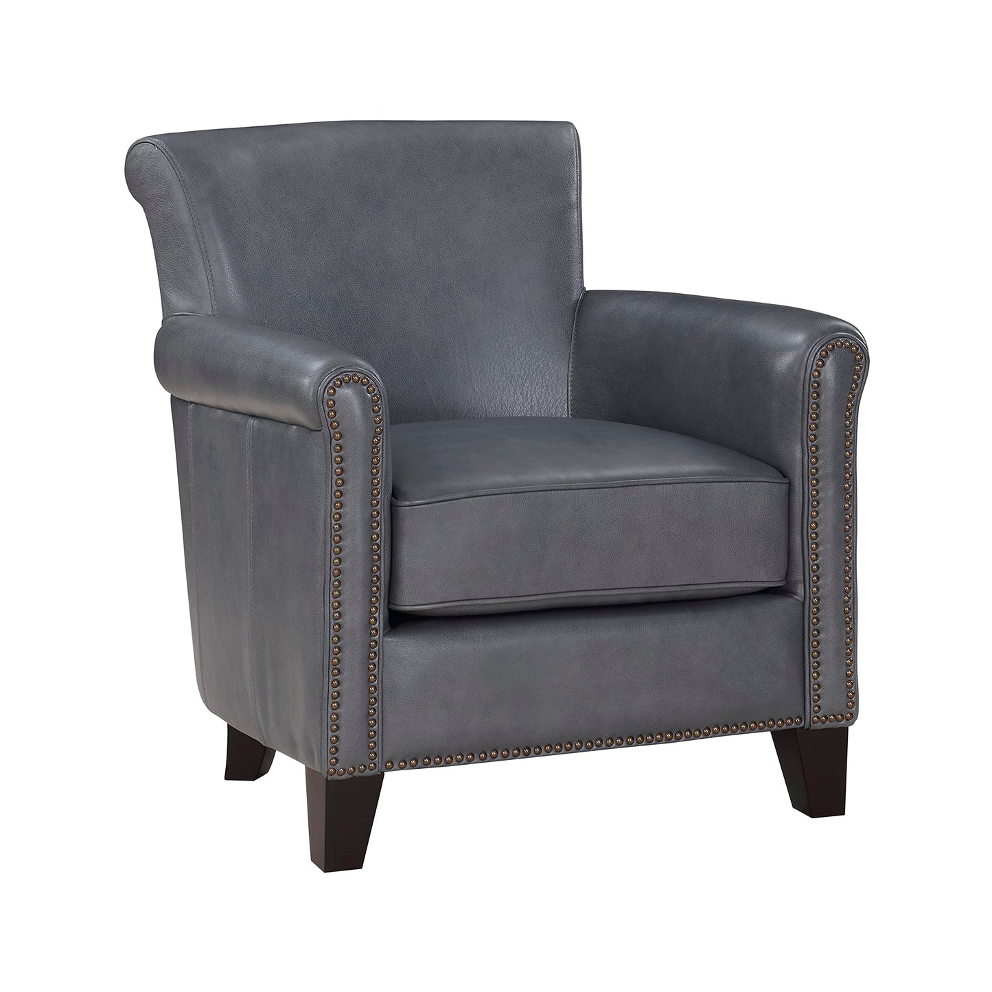Lexicon 100% Top Grain Genuine Leather Chair, Leather Accent Chairs for Living Room, Solid Wood Frame, Rolled Armrest & Nailhead Trim, Comfy Reading for Bedroom, Office, Waiting Room, Burnish Gray