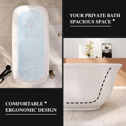 Adecab 59" Acrylic Freestanding Bathtub, Soaking Tub for Bathroom, Stand Alone Tub, cUPC Certified, Integrated Overflow and Drain, Gloss White