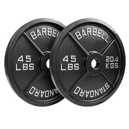 Steel Olympic Plates 175LB Set - 2 inch Olympic Hammertone Coated 2x 2.5lb, 5lb, 10lb, 25lb, & 45lb for Weight Lifting Training