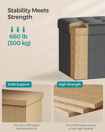 15 Inches 660 lb, ULSF27Z SONGMICS Storage Ottoman, Foldable Small Ottoman Foot Rest, Foot Stool, Cube Ottoman