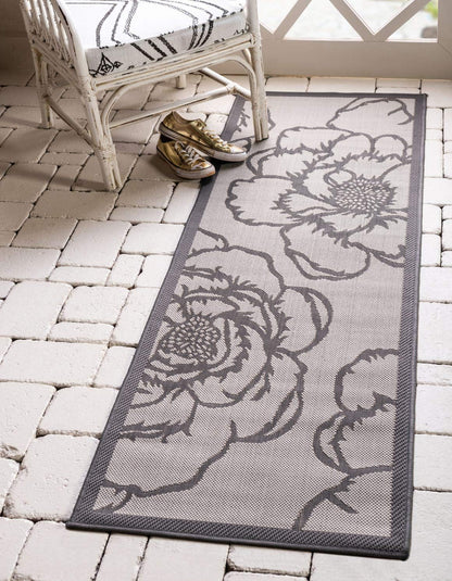 Unique Loom Outdoor Botanical Collection Area Rug - Rose, Gray/Silver (2' x 6' 1" Runner)