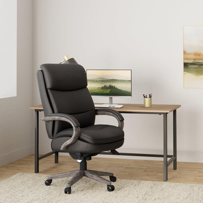 La-Z-Boy Woodbury Big/Tall Executive Chair, Supports Up to 400 Lb, 20.25" to 23.25" Seat Height, Black Seat/Back, Weathered Gray Base