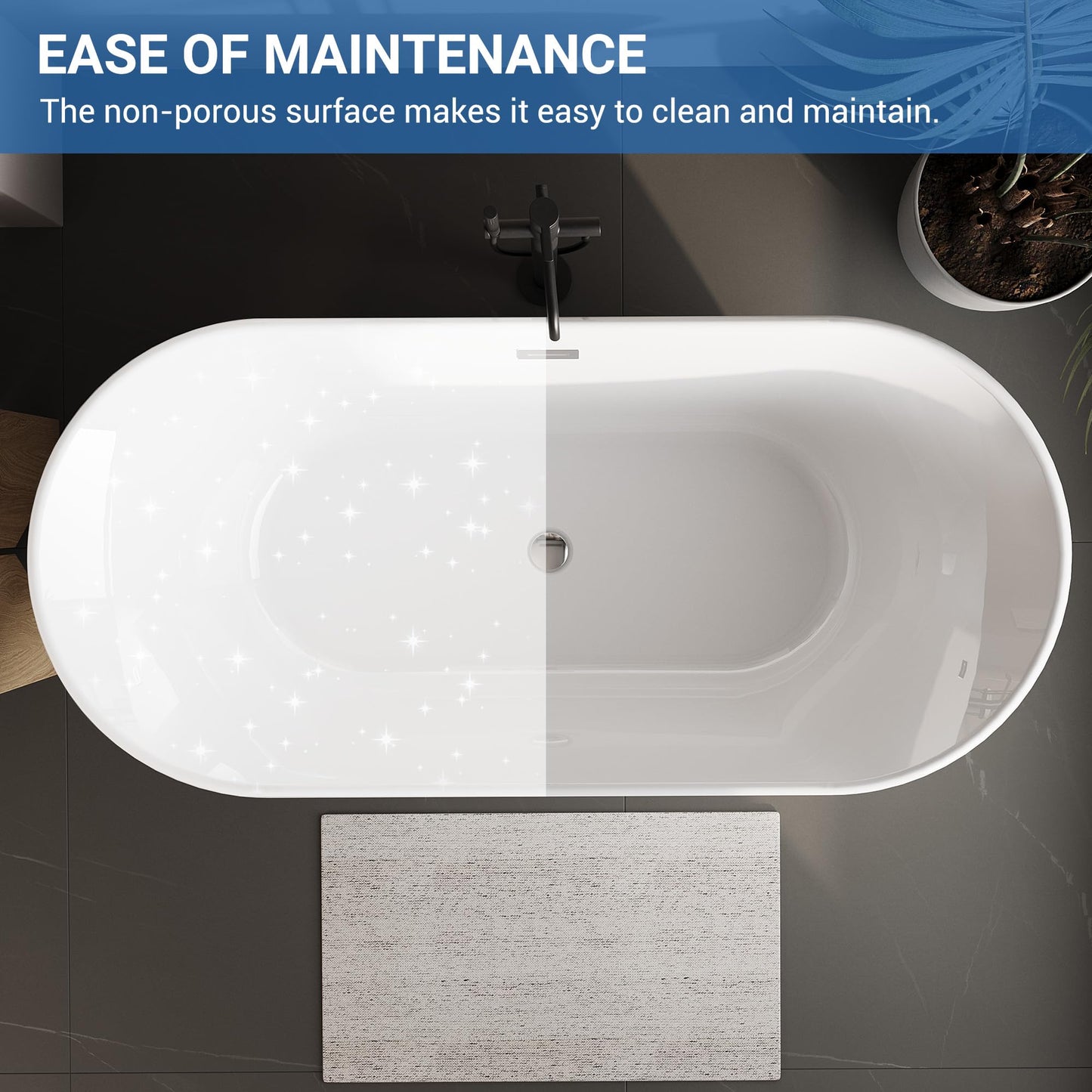 GarveeLife 59 Inch Freestanding Bath Tub Acrylic Oval Soaking Tub – Extra Large Freestanding Bathtub for Modern Bathroom Remodel, Integrated Overflow, Glossy White Finish