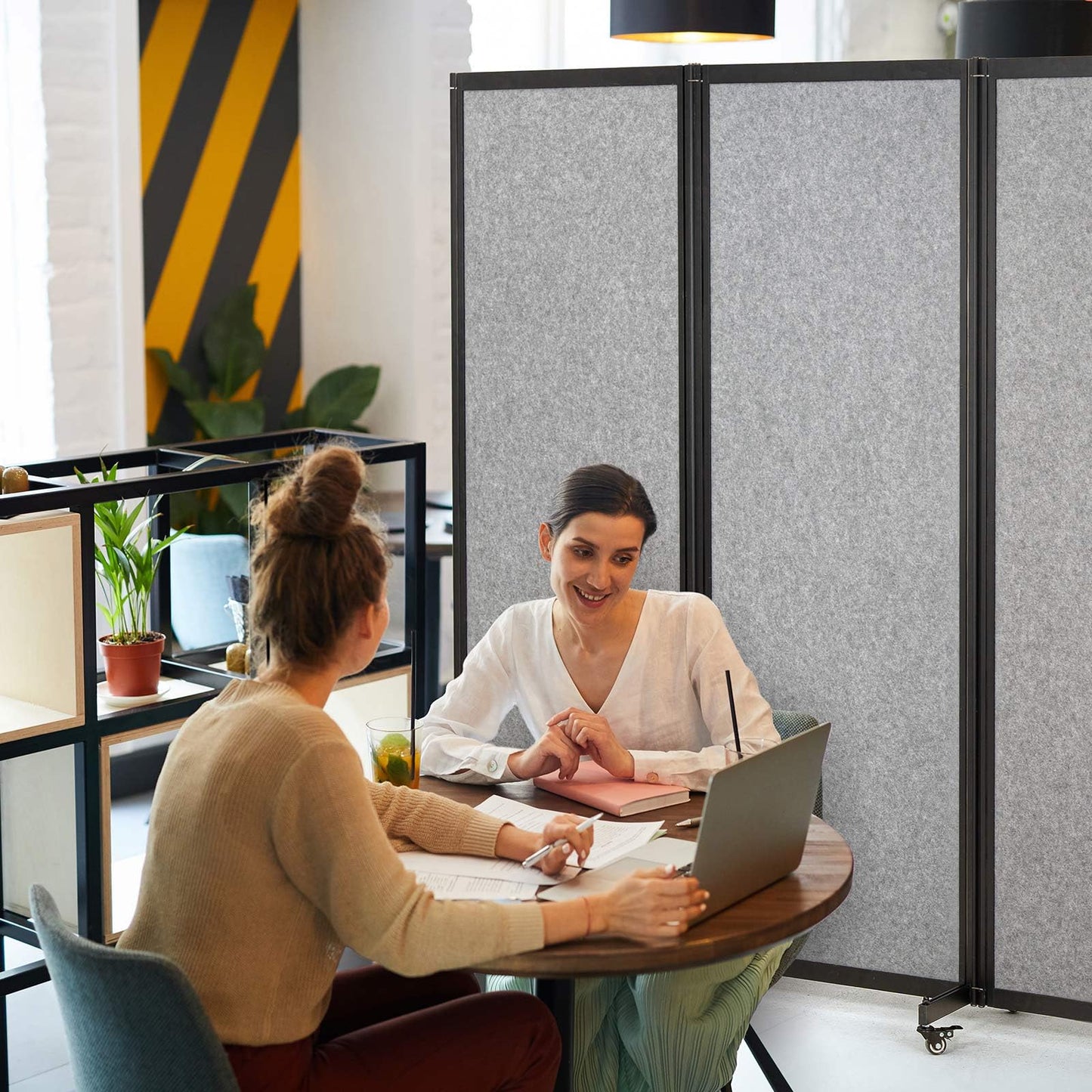 Strongbird Room Partition,Office Divider,Portable Commercial Screen Dividers,Privacy Partition Separator,Classroom School Dividers,12'7"L* 6'7"H,6 Panel,Light Grey