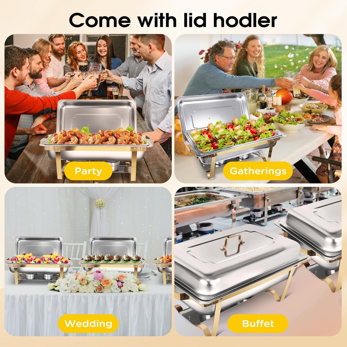 9.5 QT Chafing Dishes, 4 Pack High Premium Stainless Steel Complete Set,Heating and Cooling Chafing Dish, Rectangular Chafing Dish Buffet Set for Buffet, Party, Gatherings Banquet, Wedding