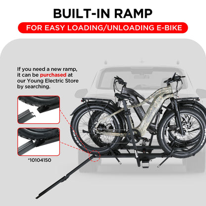 YOUNG ELECTRIC 200LBS EZ-FOLD Aluminum 2-Ebike Carrier with Ramp for Bikes and Electric Bike, Car SUV Truck Van RV and Trailer