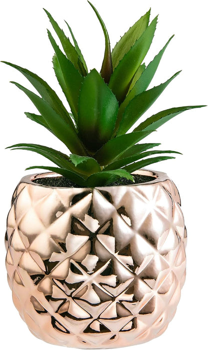 Porcelain Potted Artificial Succulent 7.8" Pineapple Plant for Home Office Kitchen Decoration