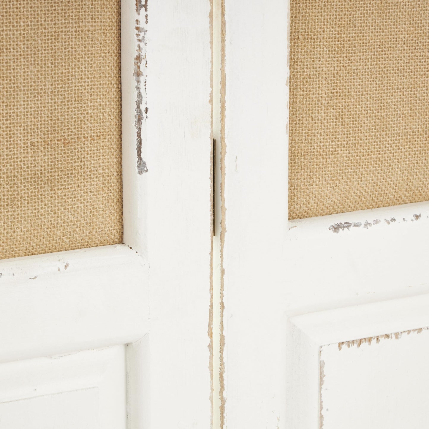 Deco 79 Wood Partition Room Divider Screen Hinged Foldable Partition 3 Panel Privacy Screen with Burlap Window Pane Design, Room Partition 48" x 1" x 71", Beige