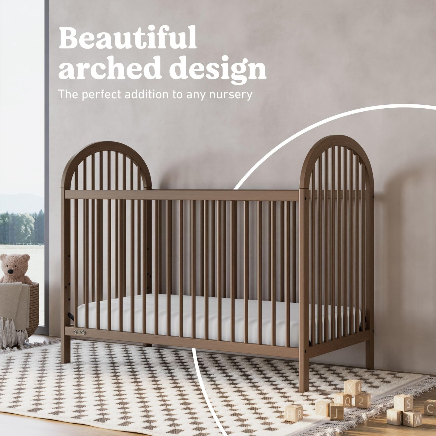 Graco Olivia 3-in-1 Convertible Crib – GREENGUARD Gold Certified, 100% Solid Wood, Fits Standard Baby Crib Mattress, Converts to Toddler Bed and Daybed, 4 Adjustable Mattress Heights (Hazelnut)