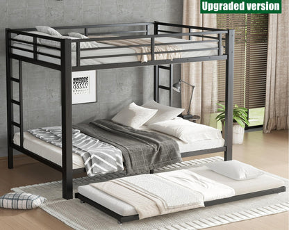 AOOMEEC Higher Quality & Stronger Metal Bunk Bed Queen Over Queen Size Bunkbed Frame, Thickened Heavy Duty More Stable Steel Bunk Bed with Twin Size Trundle (Queen Over Queen)