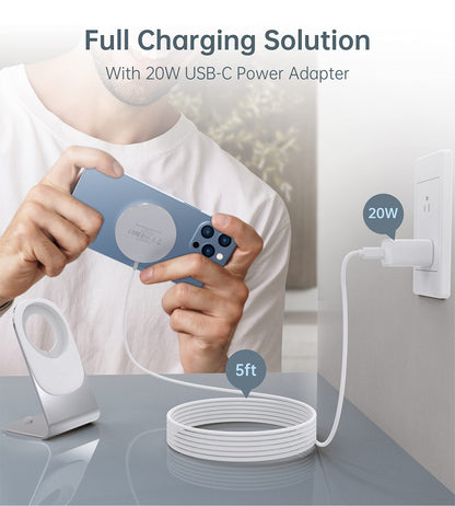 Magnetic Wireless Charger for iPhone 17/16/15/14/13/12 - Mag Charger+20W USB C Adapter, Fast Wireless Charging Stand/Pad with 5ft USB-C Cable for iPhone 17/16/15/14/13/12 Pro Max Plus Mini Air, Airpod