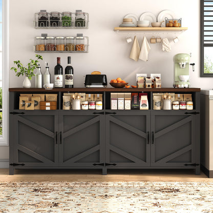 knoworld 63'' Buffet Sideboard with Storage Farmhouse with 4 Doors, Large Kitchen Storage Cabinet Wood Coffee Bar Cabinet Buffet Table with Shelves for Kitchen, Dining Room, Entryway
