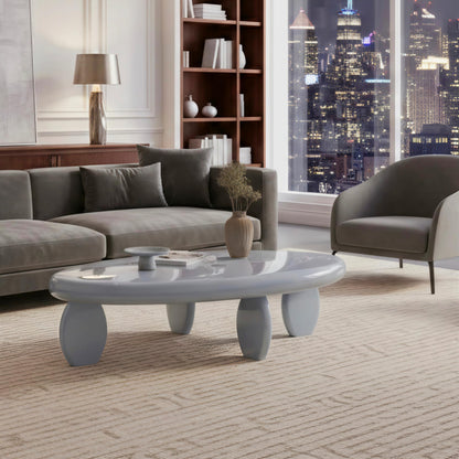 46" Modern Cobblestone Coffee Table, High Gloss Gray Oval Top with Sculptural Pebble Legs, Engineered Wood Construction, Contemporary Centerpiece for Living Rooms, Minimalist Home Interiors, Gray