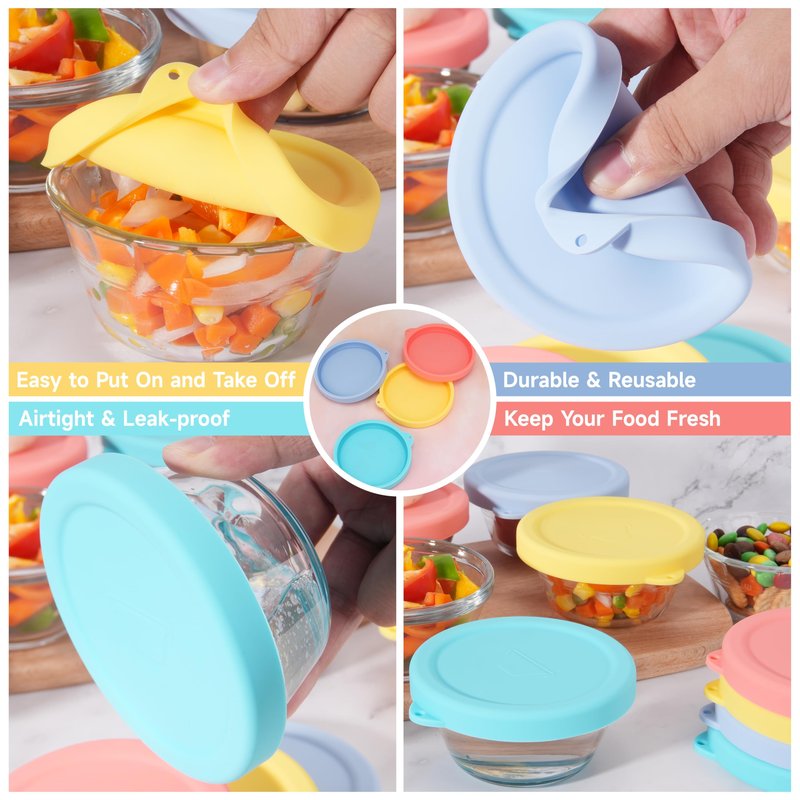 Purekra 4 PCS Silicone Replacement Lids for Pyrex and Anchor Hocking Glass Custard Cups 6oz, Prepware Dessert Cup Cover, Silicone Lids for Food Storage, Dishwasher Safe (Containers NOT Included)
