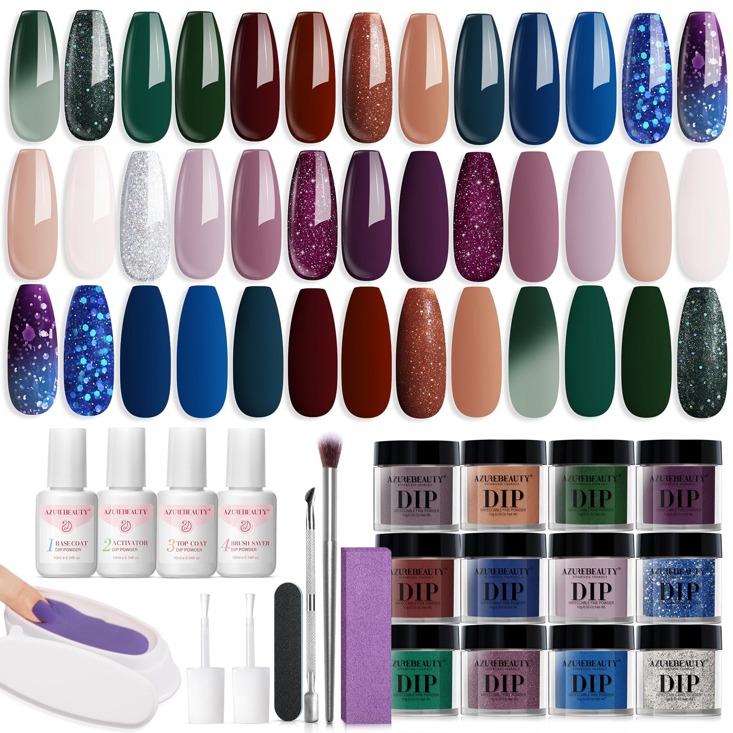 AZUREBEAUTY 31 Pcs Dip Powder Nail Kit 20 Colors Glitter Nude Brown Pink White Gray Dip Powder Liquid Set with Top/Base Coat Activator for French Nails Art Manicure DIY Salon Women Valentine's Gift